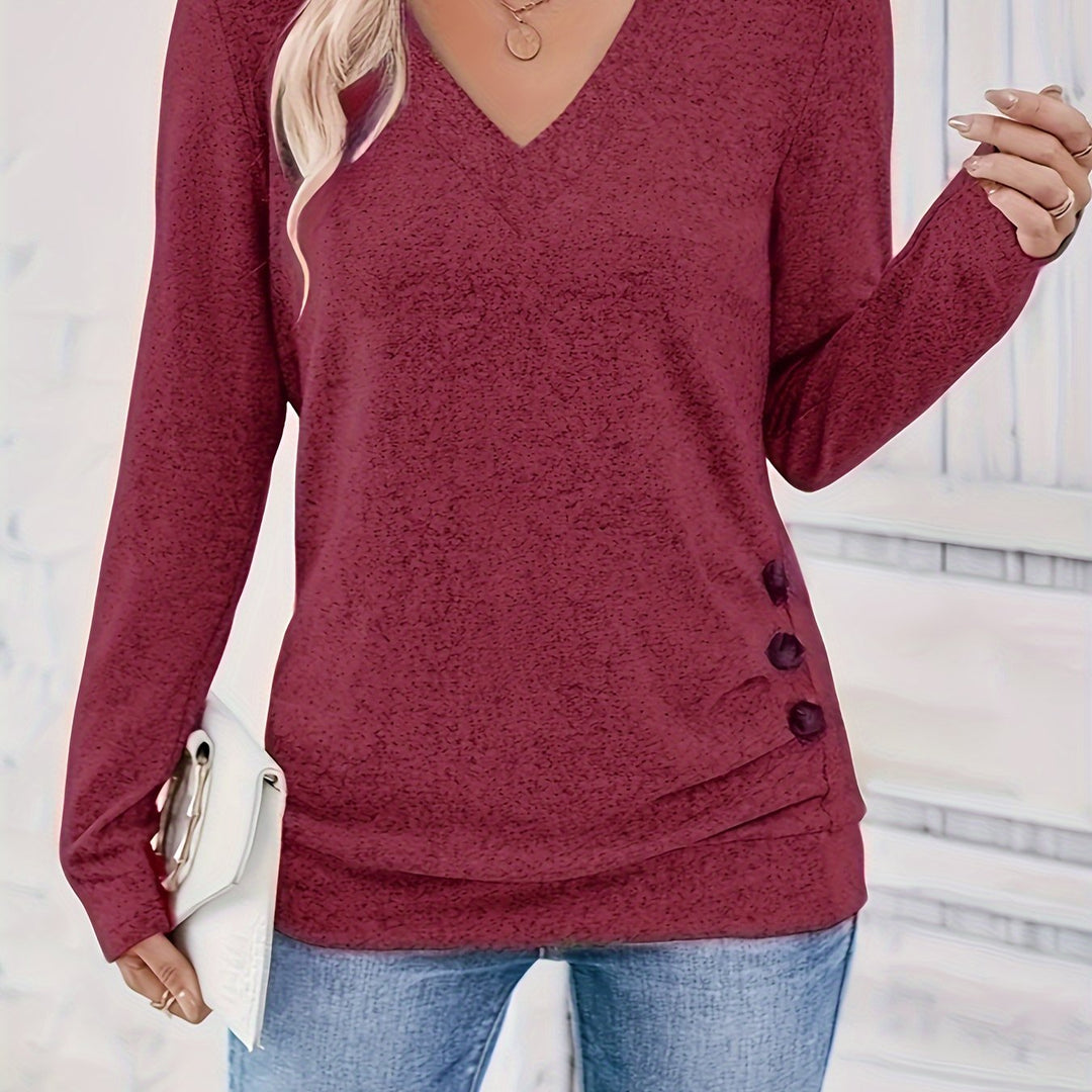 Damenpullover mit V-Ausschnitt und Knopfdetail – Iris