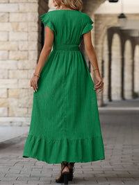 Elegantes Maxikleid mit V-Ausschnitt und Rüschenärmeln-Luzern Mode