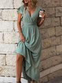 Elegantes Maxikleid mit V-Ausschnitt und Rüschenärmeln-S-Hellgrün-Luzern Mode