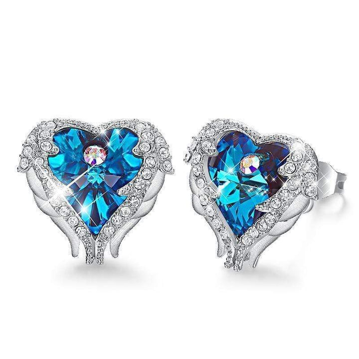 Silberne Ohrringe | Kristall Engelsflügel Langlebig Stilvoll Liebe-Blau-Luzern Mode