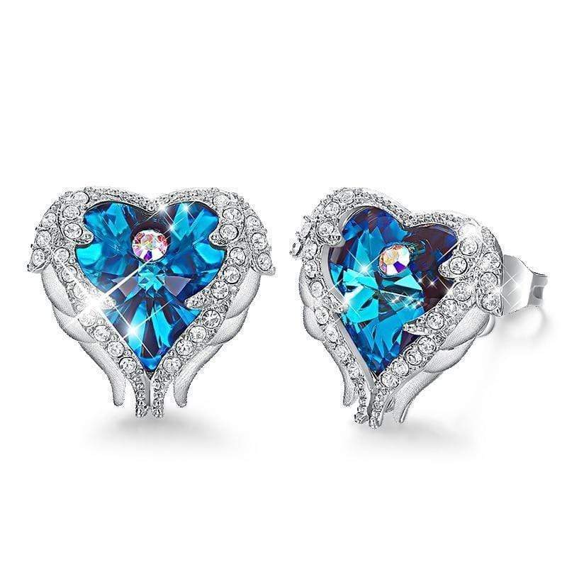 Silberne Ohrringe | Kristall Engelsflügel Langlebig Stilvoll Liebe-Blau-Luzern Mode