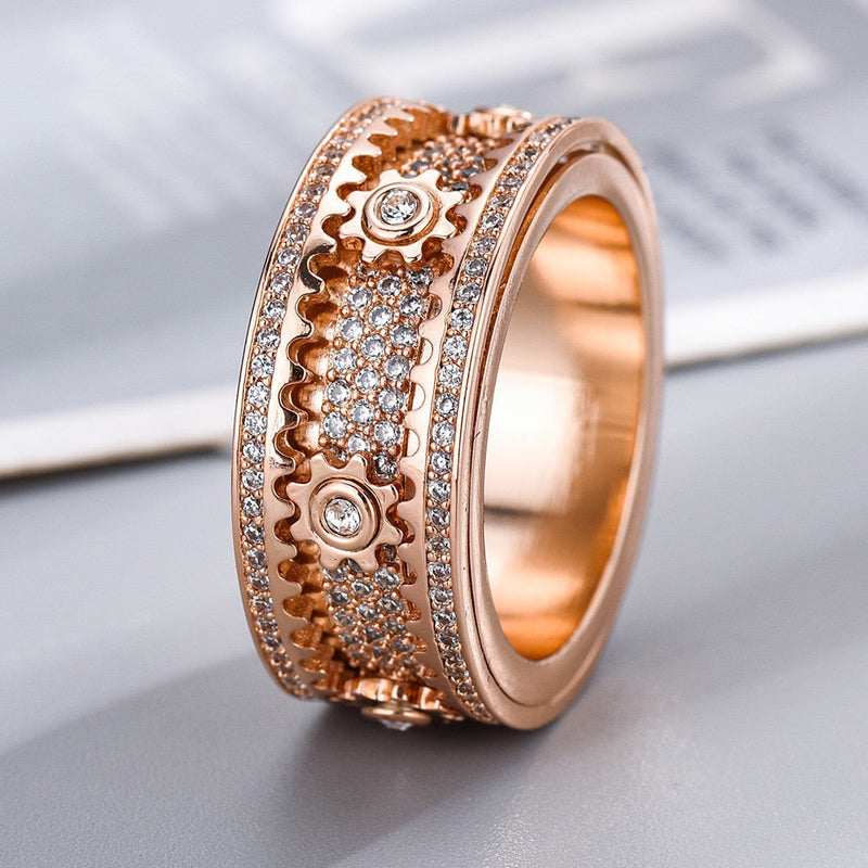 Dreh-Ring | Langlebig Stilvoll Silber Antistress Beruhigend Vielseitig-Kristall Roségold-17.4mm-Luzern Mode