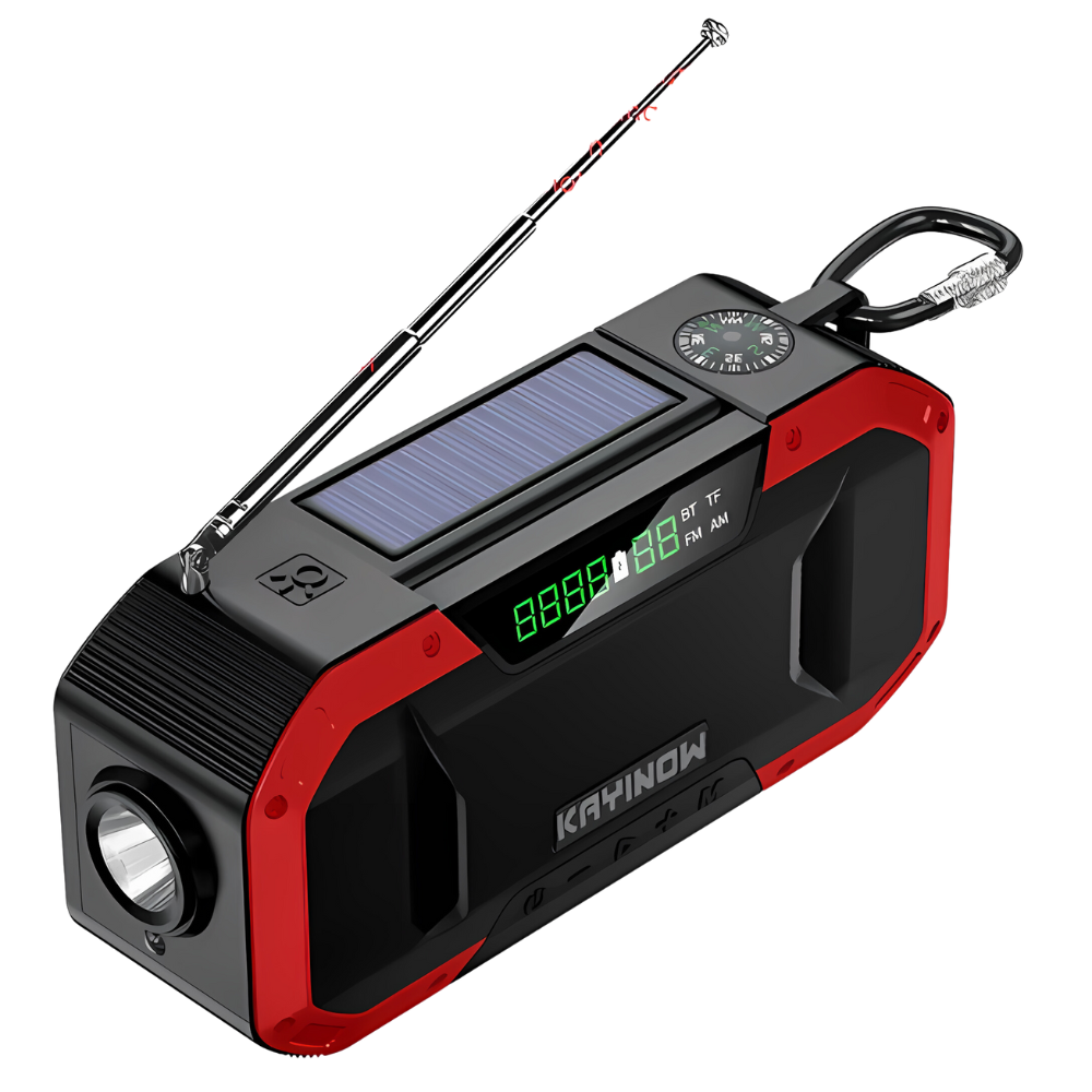 Notfall-Radio | Vielseitig | LED | Taschenlampe | Solar | Wiederaufladbar | AM/FM | Powerbank-Rot-Luzern Mode