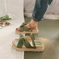 Damen Sandalen mit Schleife und Plateau für Sommermode-Grün-35-Luzern Mode