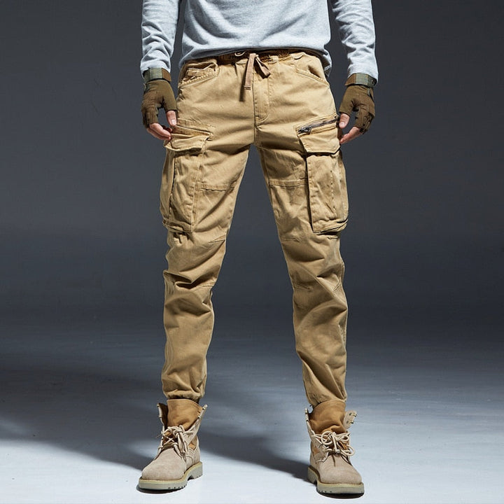 Herren Cargo Hose mit Taschen - Bequeme Freizeithose-Beige-S-Luzern Mode
