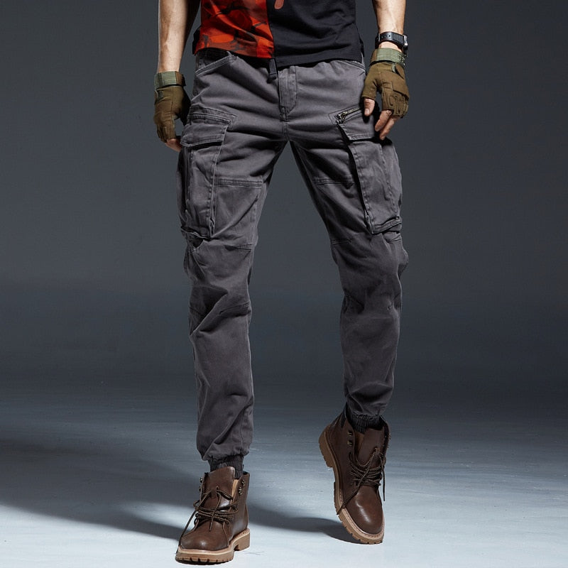 Herren Cargo Hose mit Taschen - Bequeme Freizeithose-Grau-S-Luzern Mode