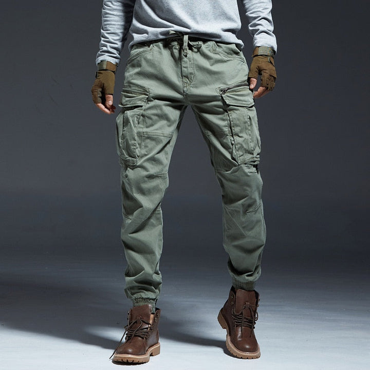 Herren Cargo Hose mit Taschen - Bequeme Freizeithose-Grün-S-Luzern Mode