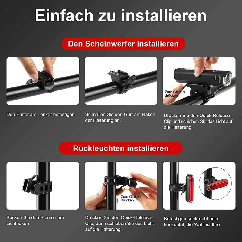Fahrradbeleuchtungsset | Vorder- und Rücklicht | 4 Lichtmodi | Sensor-Luzern Mode
