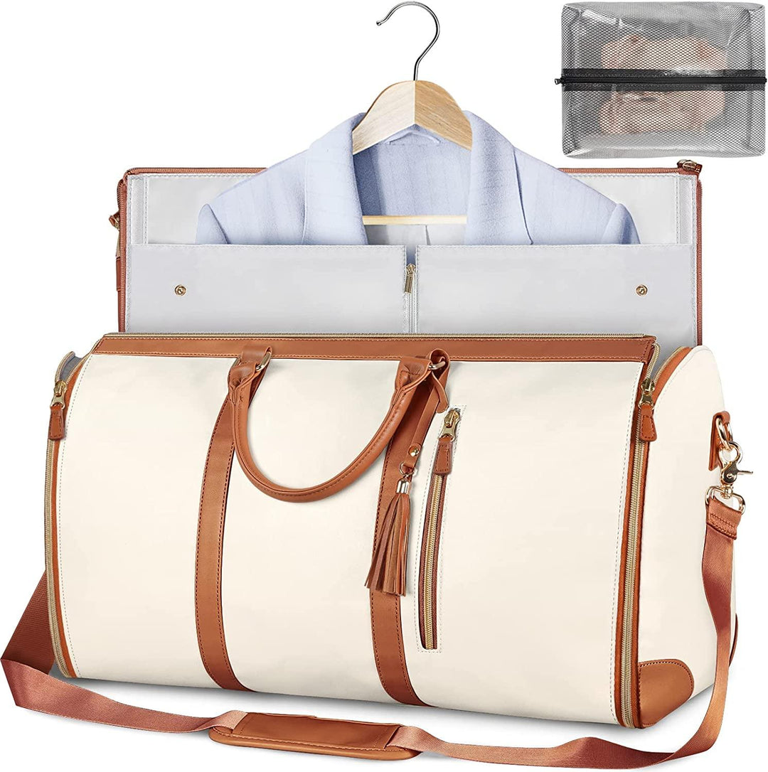 Reisetasche | Faltbar | Kompakt | Kleiderbügel | Geräumig | PU-Leder-Beige-Luzern Mode