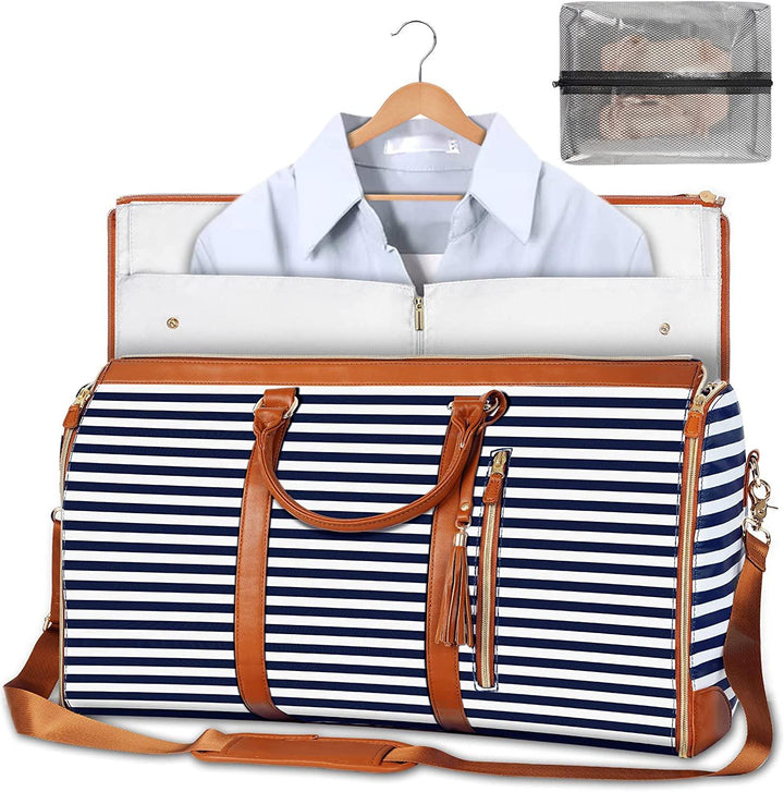 Reisetasche | Faltbar | Kompakt | Kleiderbügel | Geräumig | PU-Leder-Blaue Streifen-Luzern Mode