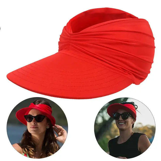 Damen Sonnenhut | Faltbar & Kompakt | UV Schutz | Sommerhut mit großem Schirm-Rot-Einheitsgröße-Luzern Mode