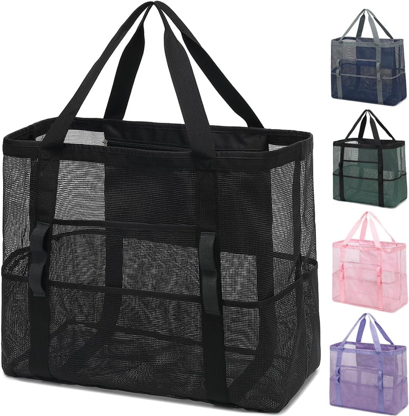 Kaufe 1, Erhalte 1 GRATIS – Extra Große Durchsichtige Mesh-Strandtasche mit 8 Taschen – ClearWave