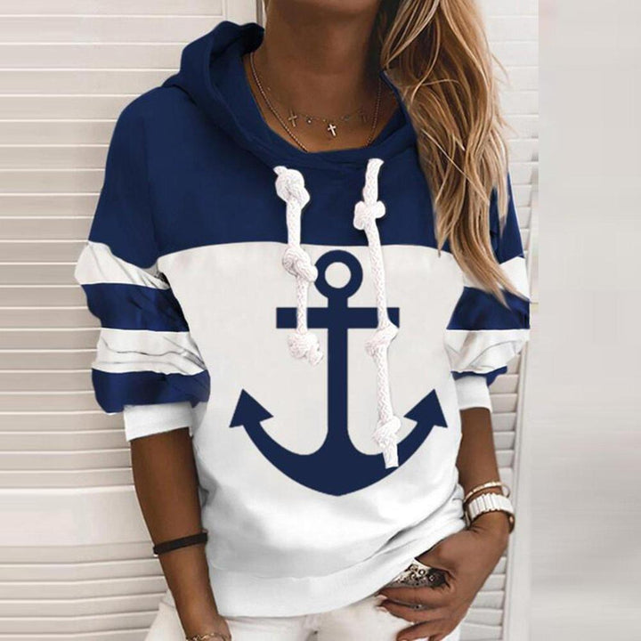 Damen Hoodie mit Anker-Motiv - Maritimer Kapuzenpullover-S-Luzern Mode