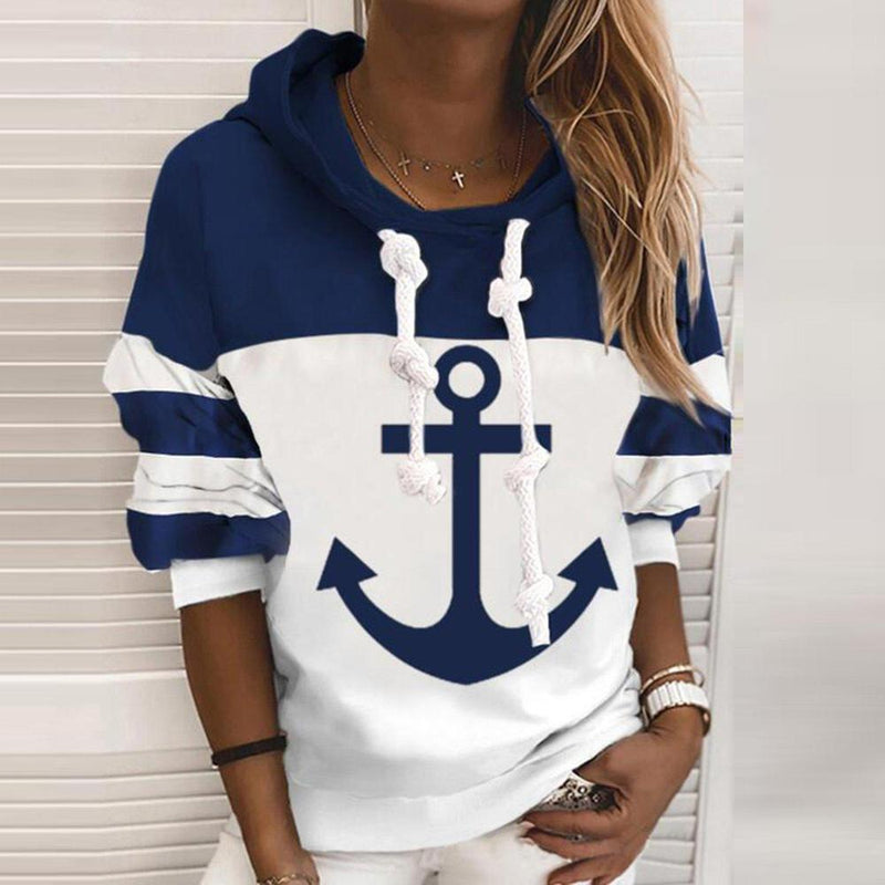 Damen Hoodie mit Anker-Motiv - Maritimer Kapuzenpullover-S-Luzern Mode