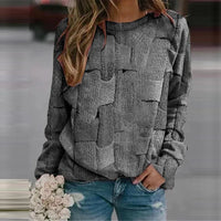 Damen Strickpullover mit Patchwork-Muster und Rundhals-Grau-XS-Luzern Mode