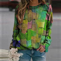 Damen Strickpullover mit Patchwork-Muster und Rundhals-Grün-XS-Luzern Mode