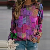 Damen Strickpullover mit Patchwork-Muster und Rundhals-Lila-XS-Luzern Mode