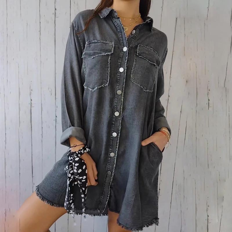 Damen Jeansjacke Langarm mit Taschen - Modische Übergangsjacke-Luzern Mode
