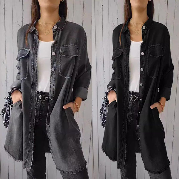Damen Jeansjacke Langarm mit Taschen - Modische Übergangsjacke-Luzern Mode
