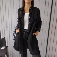 Damen Jeansjacke Langarm mit Taschen - Modische Übergangsjacke-Schwarz-M-Luzern Mode