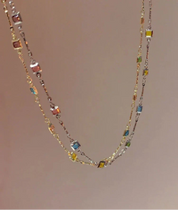 Damenkette | Bunte Steine Stilvoll Silber Gold Langlebig Fein-Luzern Mode
