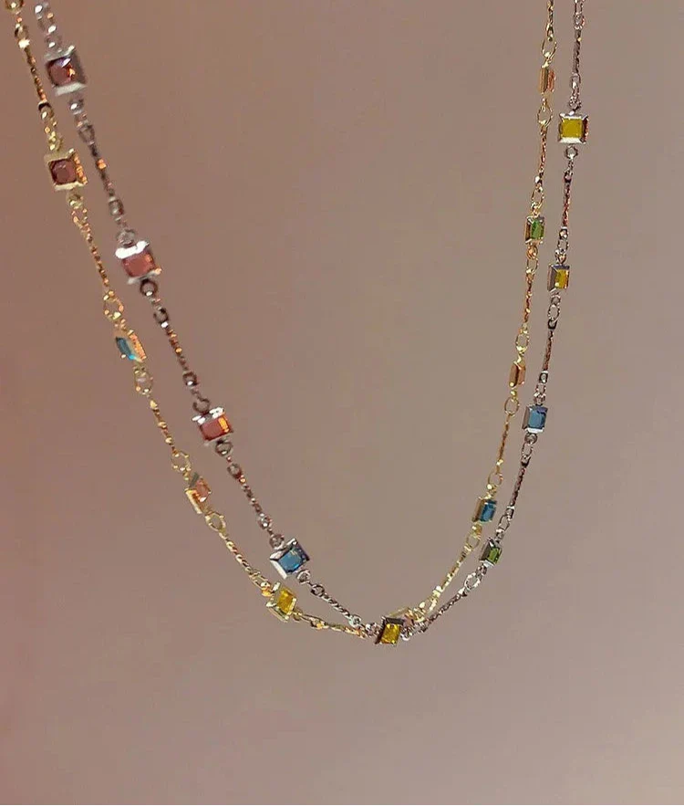 Damenkette | Bunte Steine Stilvoll Silber Gold Langlebig Fein-Luzern Mode