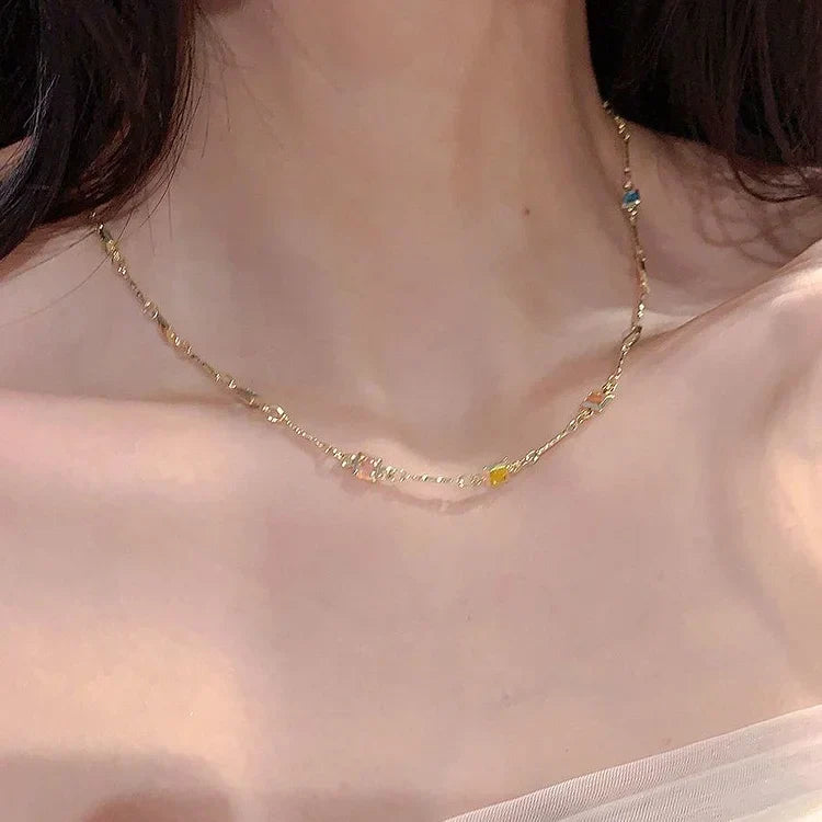 Damenkette | Bunte Steine Stilvoll Silber Gold Langlebig Fein-Luzern Mode