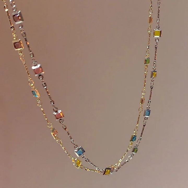 Damenkette | Bunte Steine Stilvoll Silber Gold Langlebig Fein-Gold-Luzern Mode