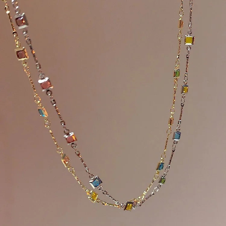 Damenkette | Bunte Steine Stilvoll Silber Gold Langlebig Fein-Gold-Luzern Mode