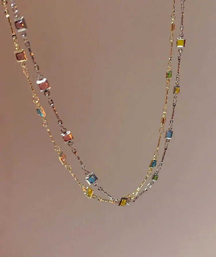 Damenkette | Bunte Steine Stilvoll Silber Gold Langlebig Fein-Silber-Luzern Mode
