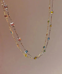 Damenkette | Bunte Steine Stilvoll Silber Gold Langlebig Fein-Silber-Luzern Mode