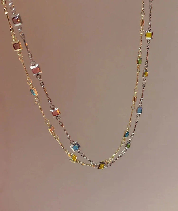 Damenkette | Bunte Steine Stilvoll Silber Gold Langlebig Fein-Silber-Luzern Mode