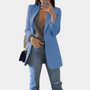 Damen Blazer Lang Elegant Büro Outfits für Business Look-Blau-S-Luzern Mode