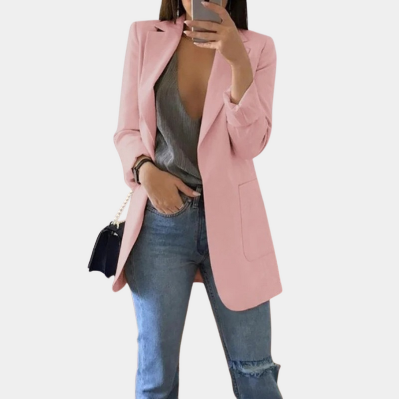 Damen Blazer Lang Elegant Büro Outfits für Business Look-Rosa-S-Luzern Mode