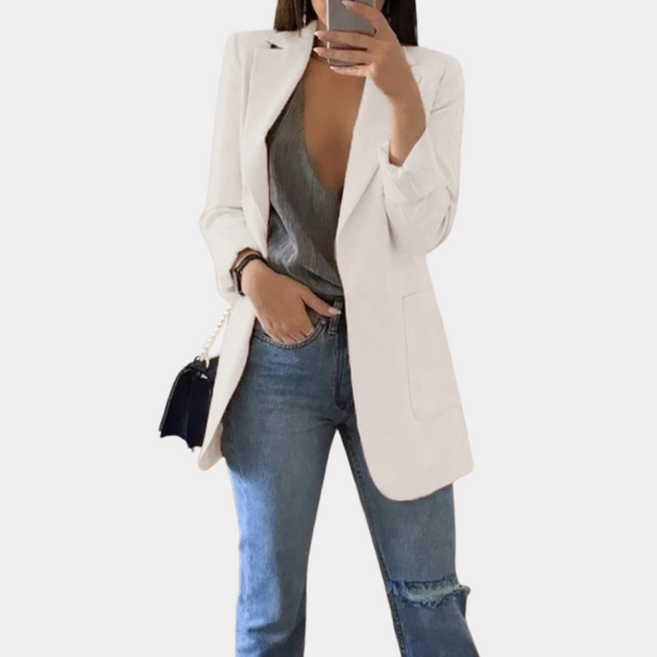 Damen Blazer Lang Elegant Büro Outfits für Business Look-Weiß-S-Luzern Mode