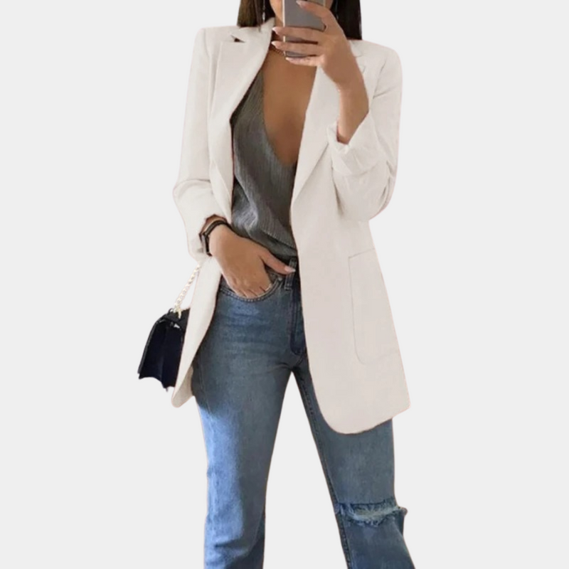 Damen Blazer Lang Elegant Büro Outfits für Business Look-Weiß-S-Luzern Mode