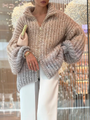 Luxuriöse Damen Strickjacke mit Pailletten und Reißverschluss-Beige-S-Luzern Mode