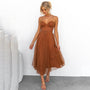 Festliches Damen Midikleid mit Trägern für besondere Anlässe-Braun-2XS-Luzern Mode