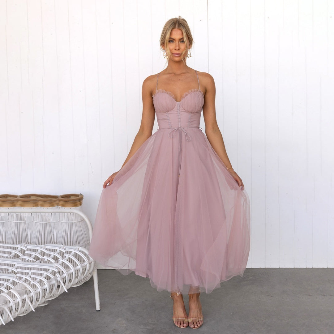 Festliches Damen Midikleid mit Trägern für besondere Anlässe-Luzern Mode