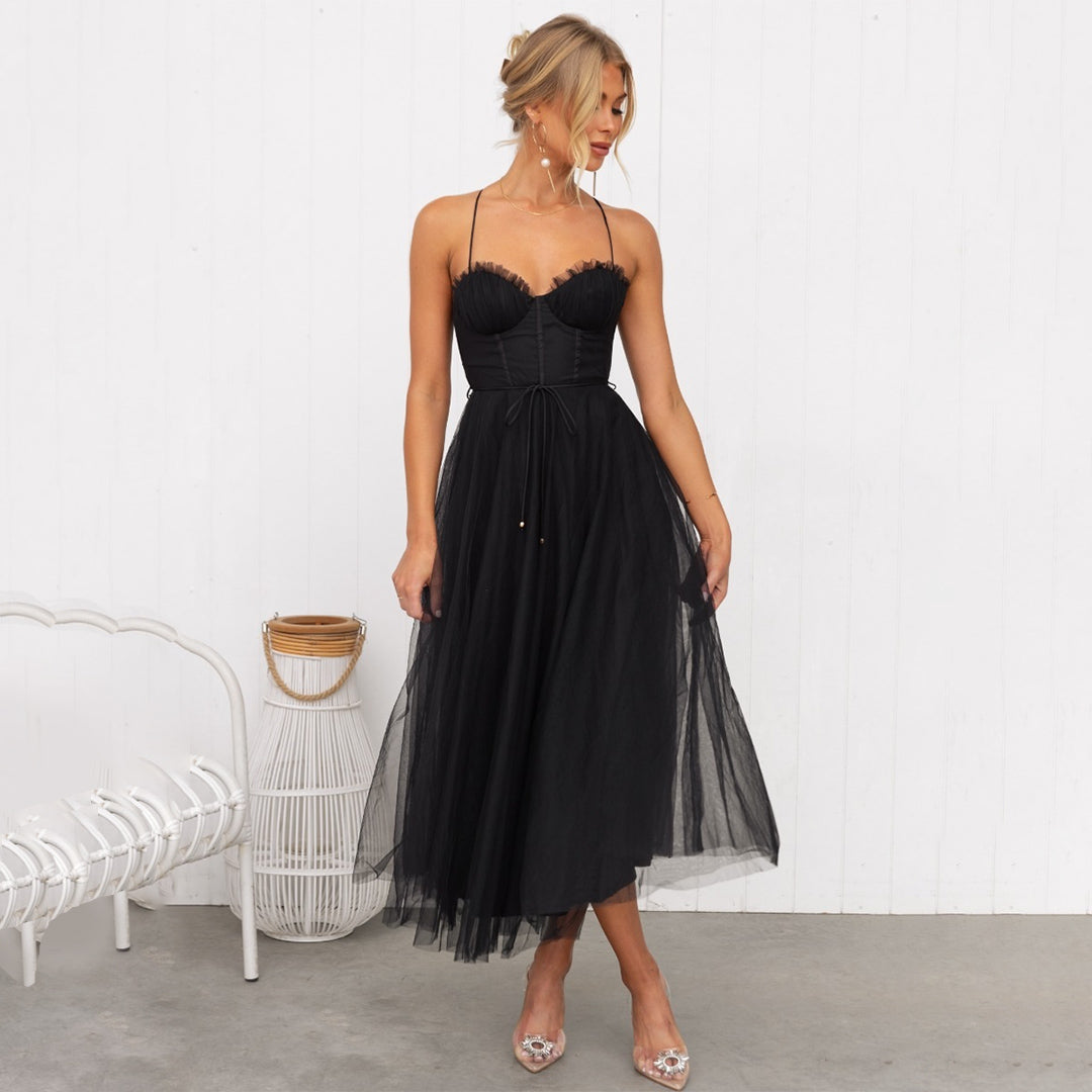 Festliches Damen Midikleid mit Trägern für besondere Anlässe-Luzern Mode
