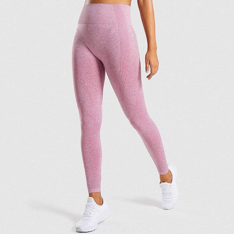 Damen Sport Leggings Nahtlos Hohe Taille Fitness Yoga-Rosa-S-Luzern Mode