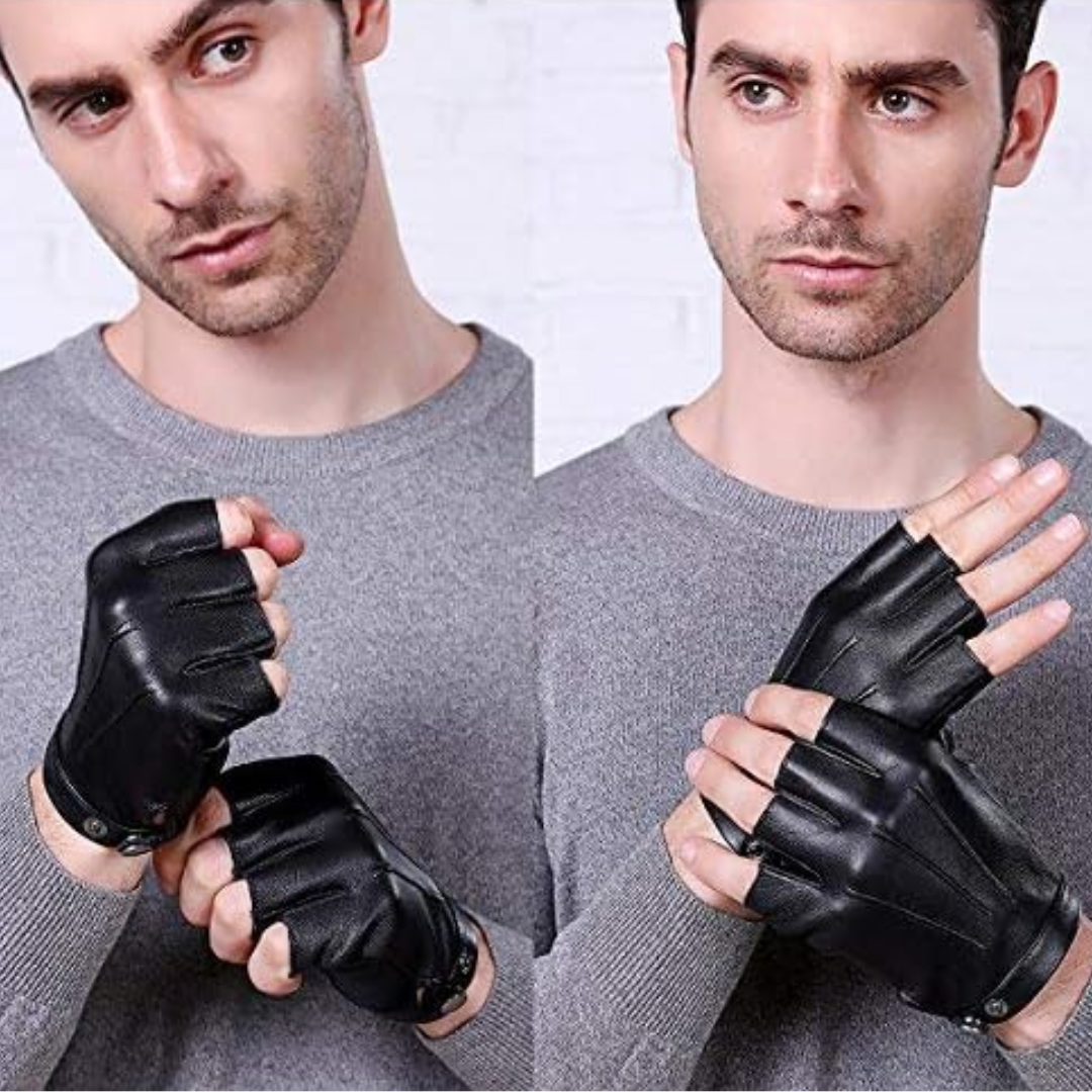 Herren Fingerlose Lederhandschuhe für Motorradfahren-Luzern Mode