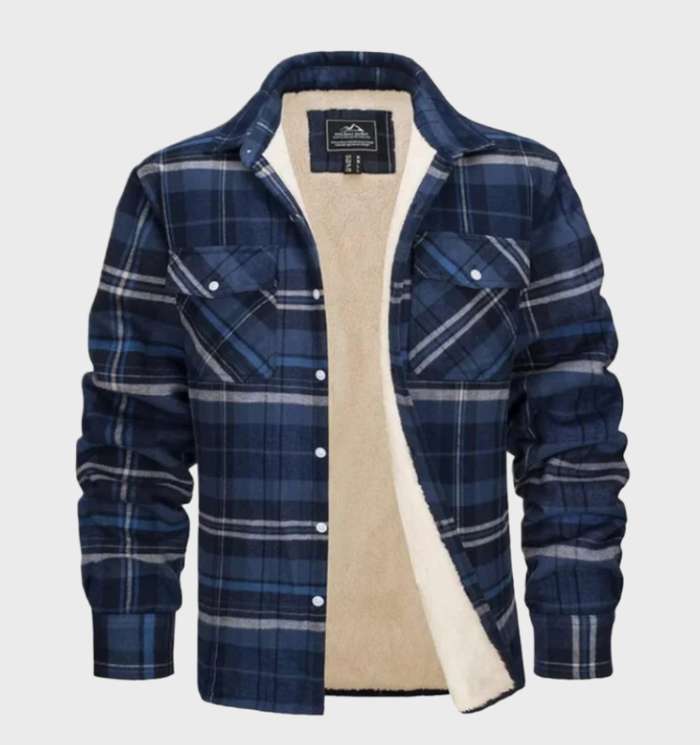 Herren Flanellhemd mit Fleece-Futter und Karomuster-S-Blau-Grau-Luzern Mode