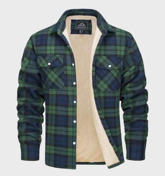 Herren Flanellhemd mit Fleece-Futter und Karomuster-S-Grün-Luzern Mode