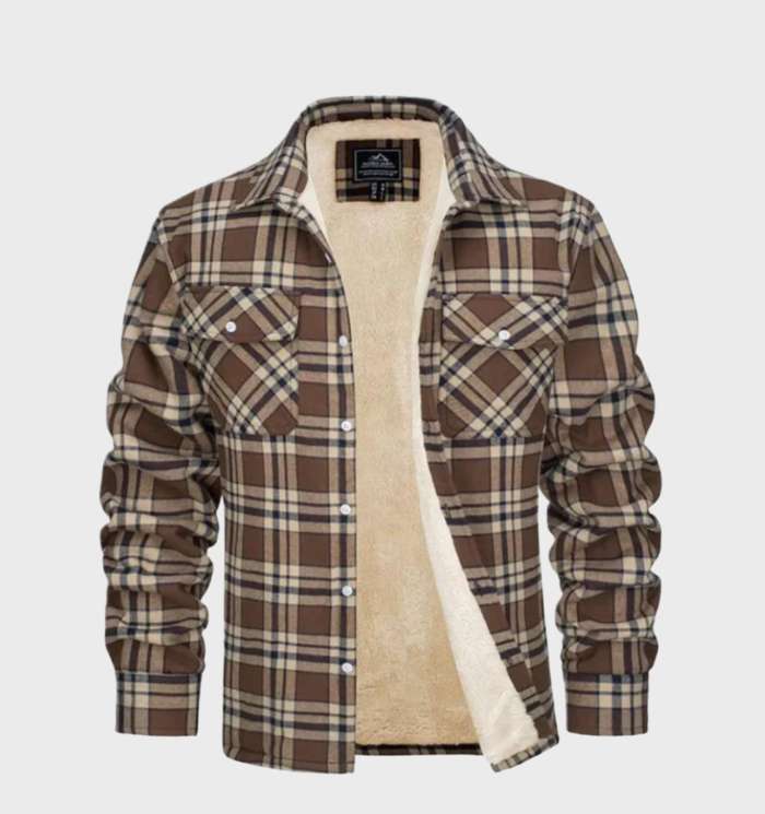 Herren Flanellhemd mit Fleece-Futter und Karomuster-S-Khaki-Luzern Mode