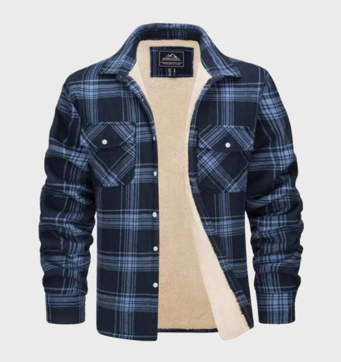 Herren Flanellhemd mit Fleece-Futter und Karomuster-S-Marineblau-Luzern Mode