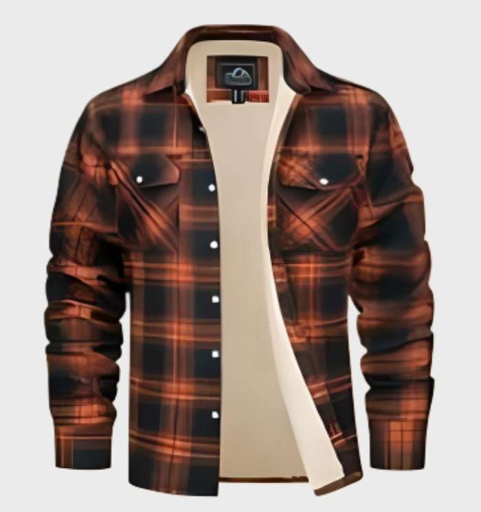 Herren Flanellhemd mit Fleece-Futter und Karomuster-S-Orange-Luzern Mode