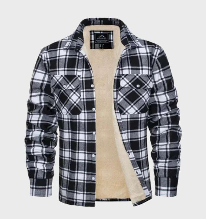 Herren Flanellhemd mit Fleece-Futter und Karomuster-S-Schwarz-Luzern Mode