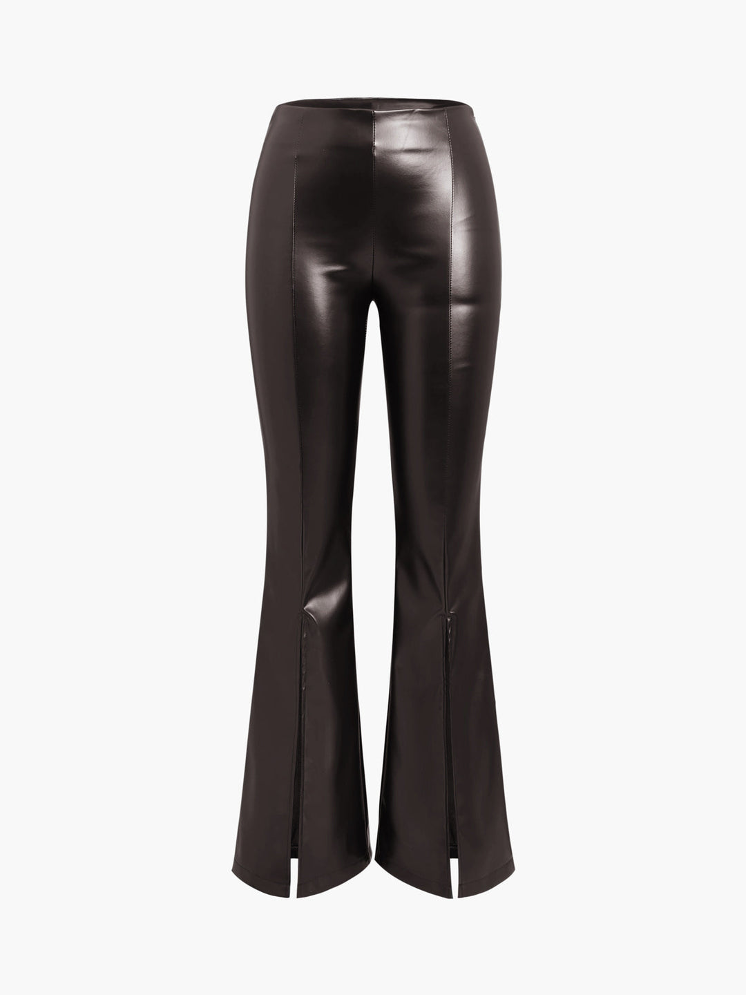 Damen Schlaghose aus Kunstleder mit Schlitz-Design-Dunkelbraun-XS-Luzern Mode