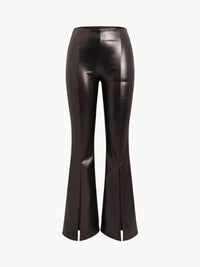 Damen Schlaghose aus Kunstleder mit Schlitz-Design-Dunkelbraun-XS-Luzern Mode